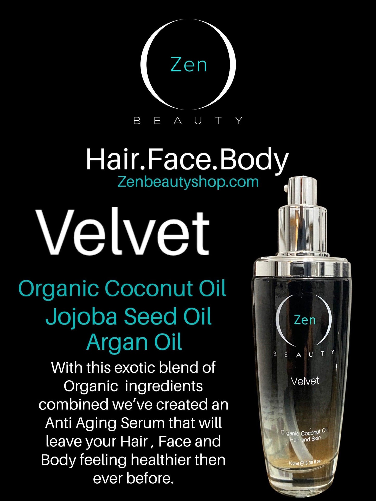 Velvet Organic Coconut Oil for Hair Face and Body- Zen Beauty